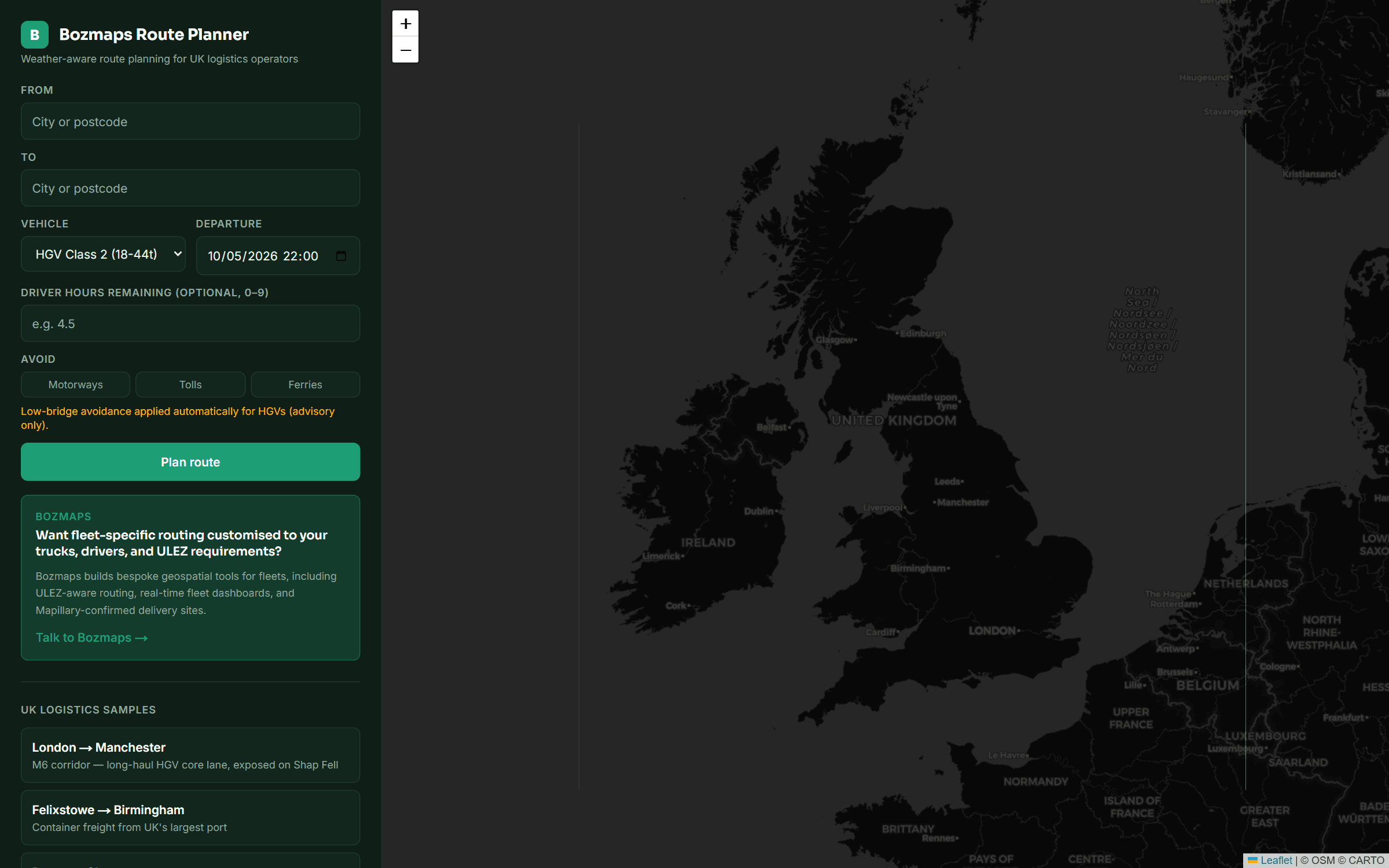 Route Planner — interface preview