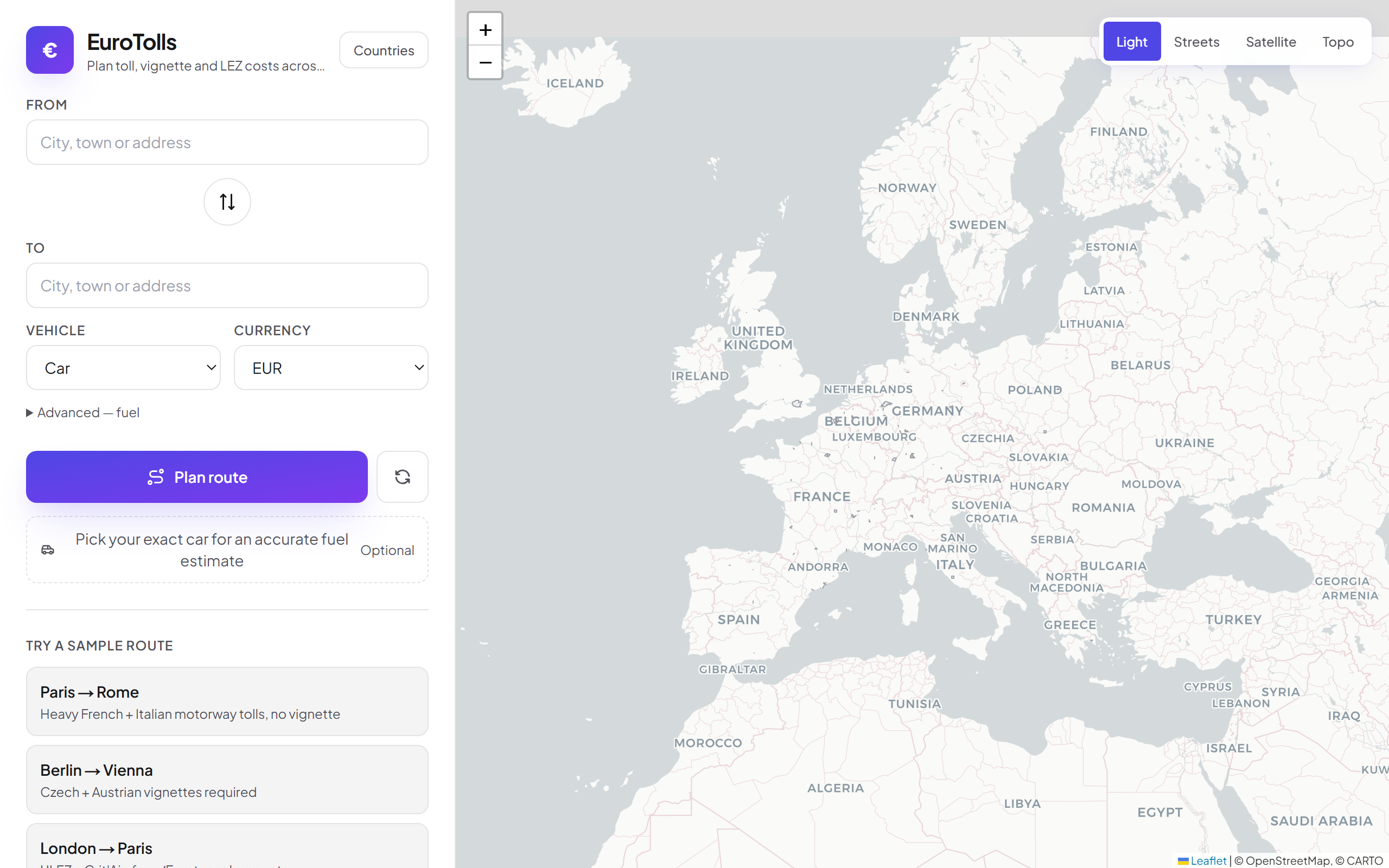 EuroToll web platform screenshot