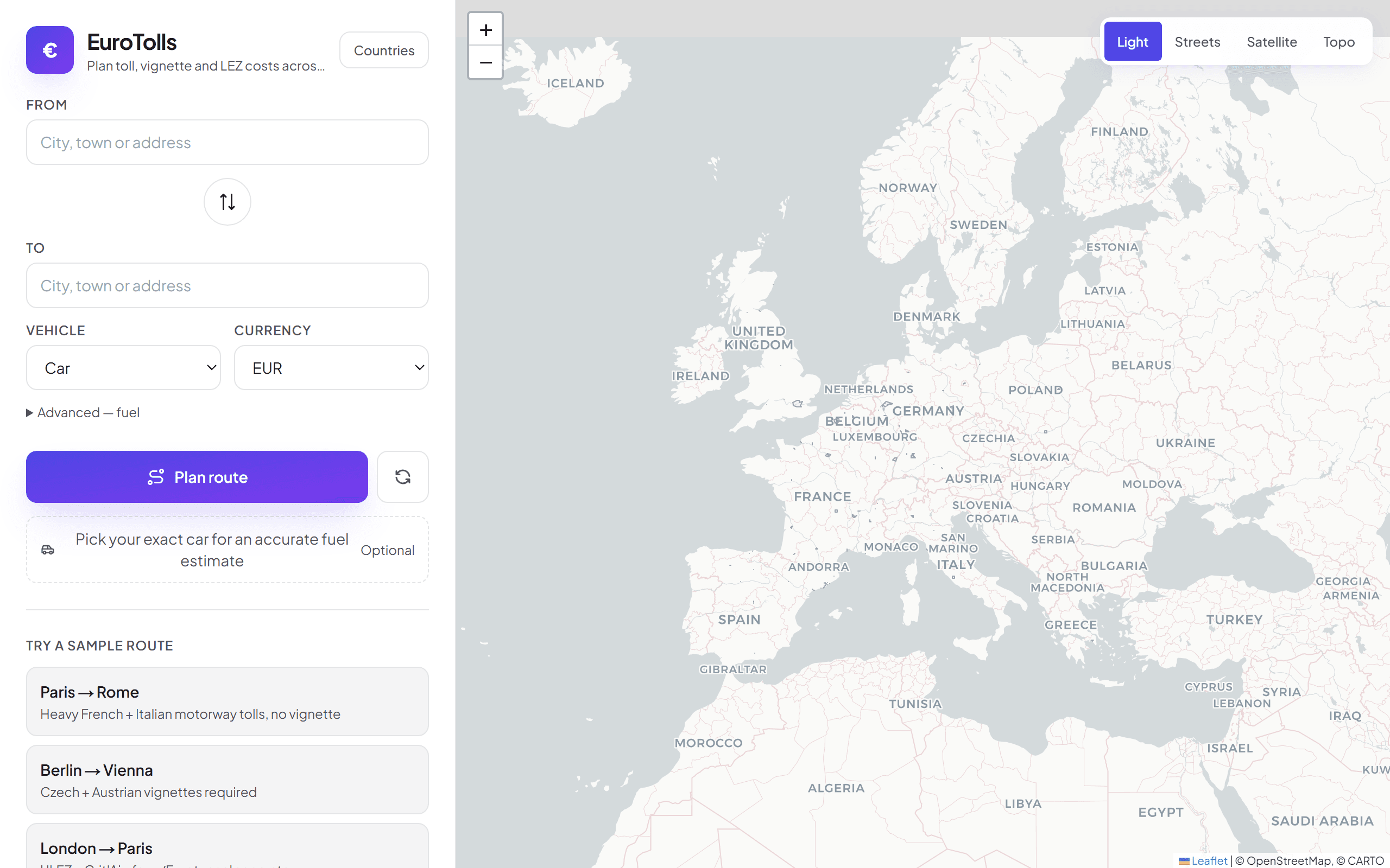 EuroToll web platform screenshot
